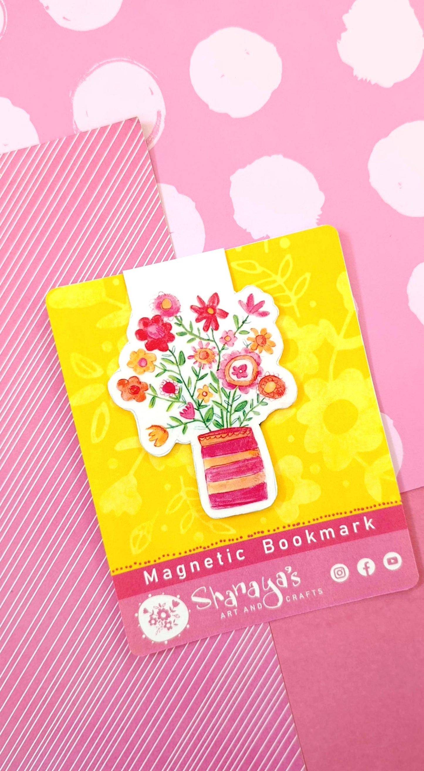 "Pink Flower Pot" Magnetic Bookmark