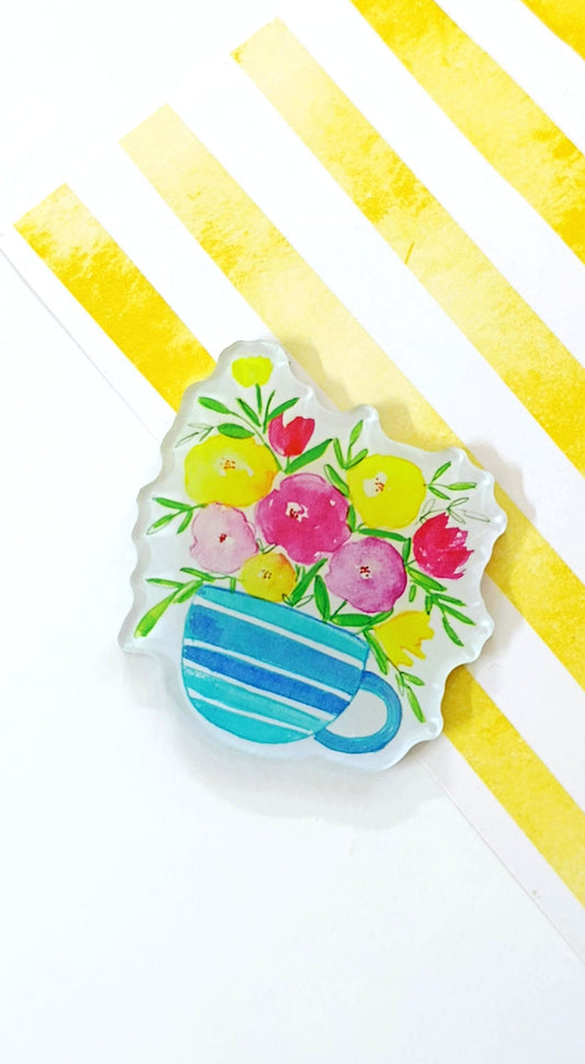 "Flower Teacup" Fridge Magnet